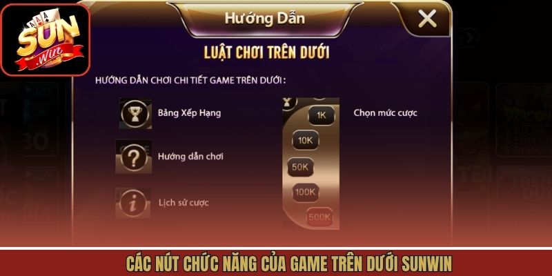 Các nút chức năng của game trên dưới Sunwin